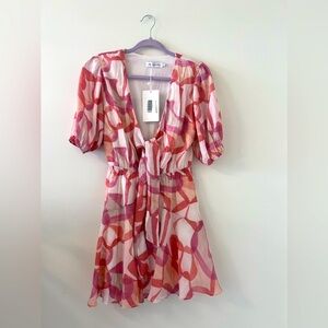 NWT!! All About May Women’s Peach/Pink V Neck Lined Mini Dress  In Size US 4